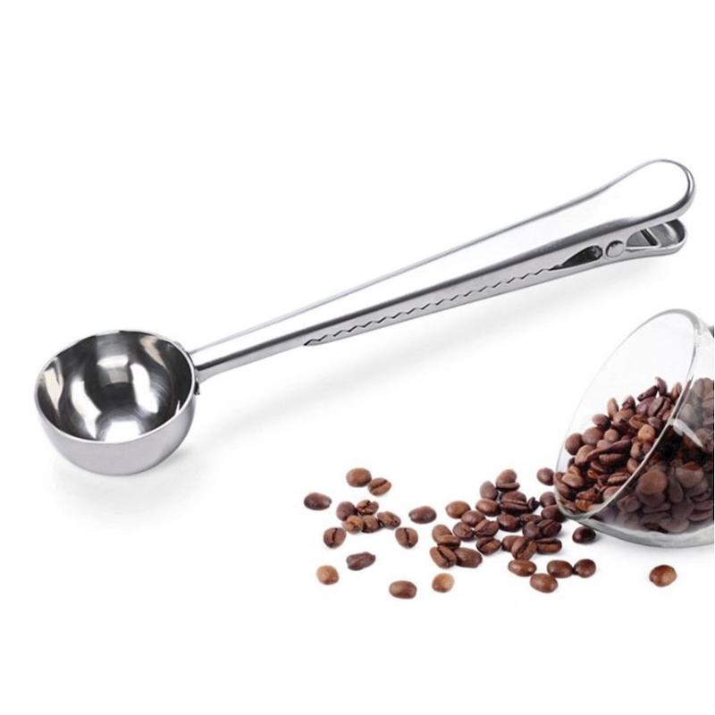 الأمازون الساخن بيع ملعقة قهوة مع مقطع كيس القهوة مقطع الفولاذ المقاوم للصدأ ملعقة قهوة